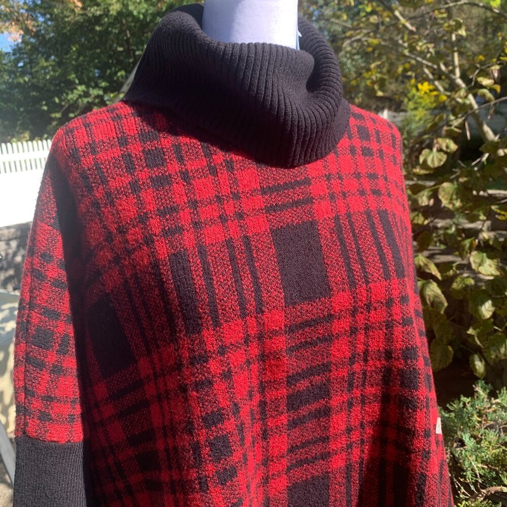 LOFT Oversized Buffalo Plaid Poncho Sweater Pullover